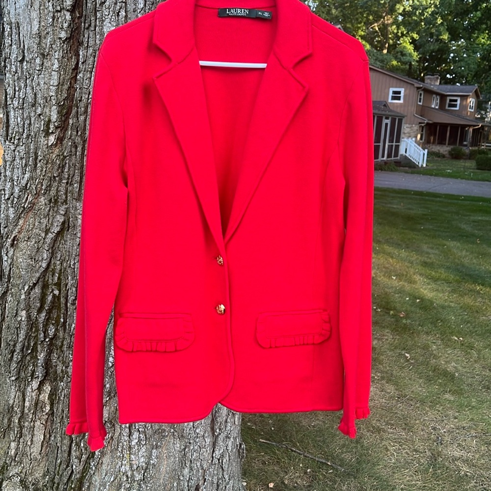 Lauren by Ralph Lauren heavy knit red fitted blazer/jacket.  Size XL  $35